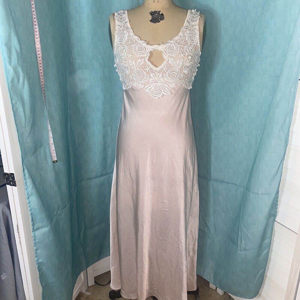 VTG F Cera Hilrsoz Saks Fifth Avenue Satin Lace Gown Small PS Maxi Floor Length